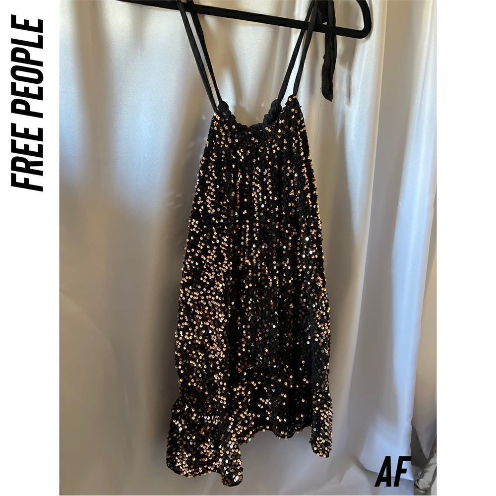 FREE PEOPLE NOVA SEQUINED EMBELLISHED MINI DRESS BRONZE NWT MEDIUM - Picture 7 of 9